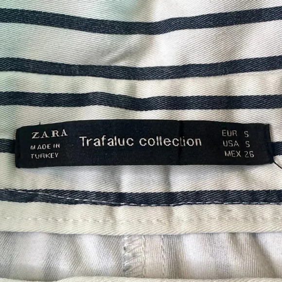 Zara Trafaluc Black White Stripe Shorts Paper Bag High Waist w/ Belt Size Small - Picture 7 of 8